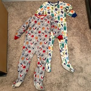 Absorba footie pajamas, set of 2, used, boys. Balls and monsters